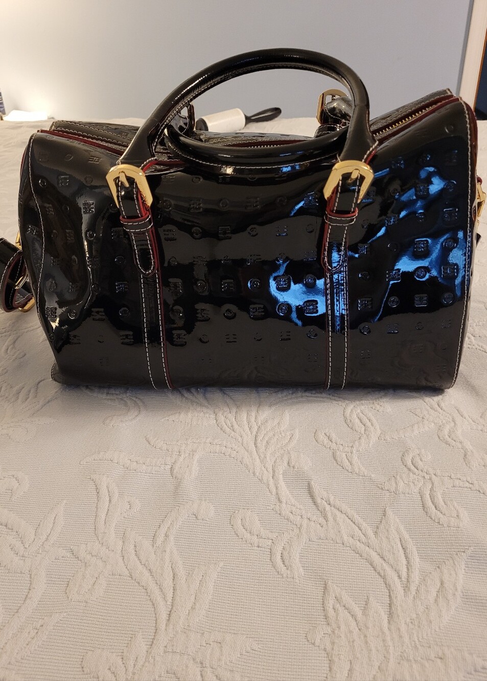 Arcadia Glossy Black Patent Dome Satchel - Picture 2 of 8